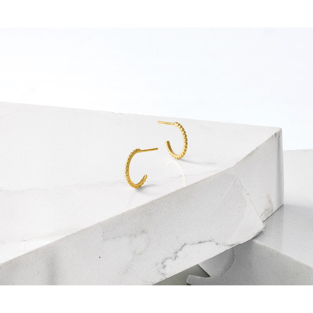 10K Polished and Beaded J-Hoop Post Earrings