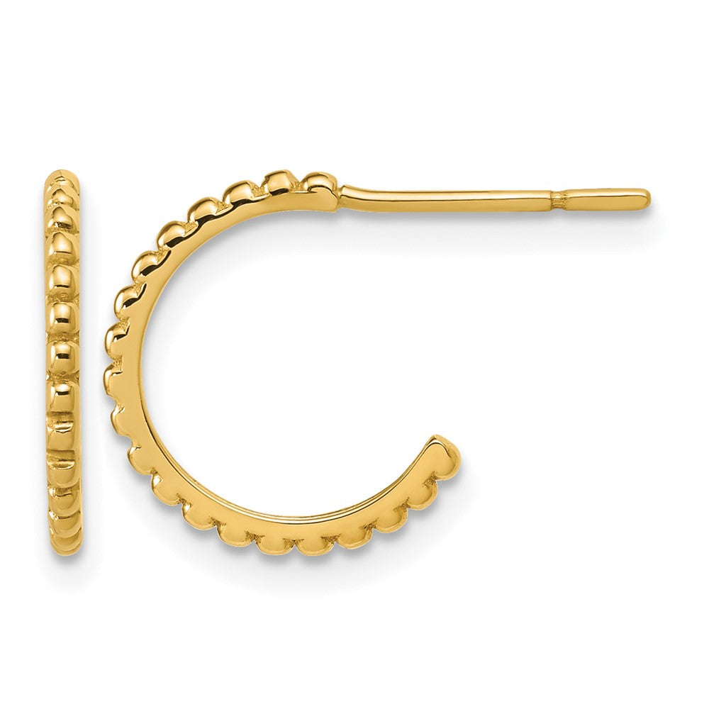 10K Polished and Beaded J-Hoop Post Earrings