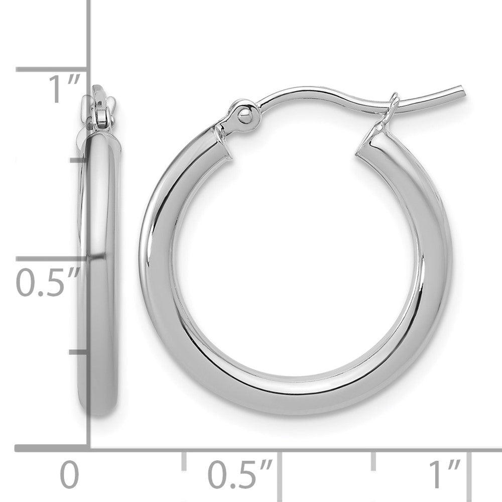 10K White Gold Polished 2.5mm Lightweight Tube Hoop Earrings
