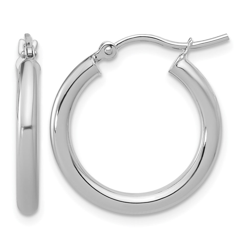 10K White Gold Polished 2.5mm Lightweight Tube Hoop Earrings