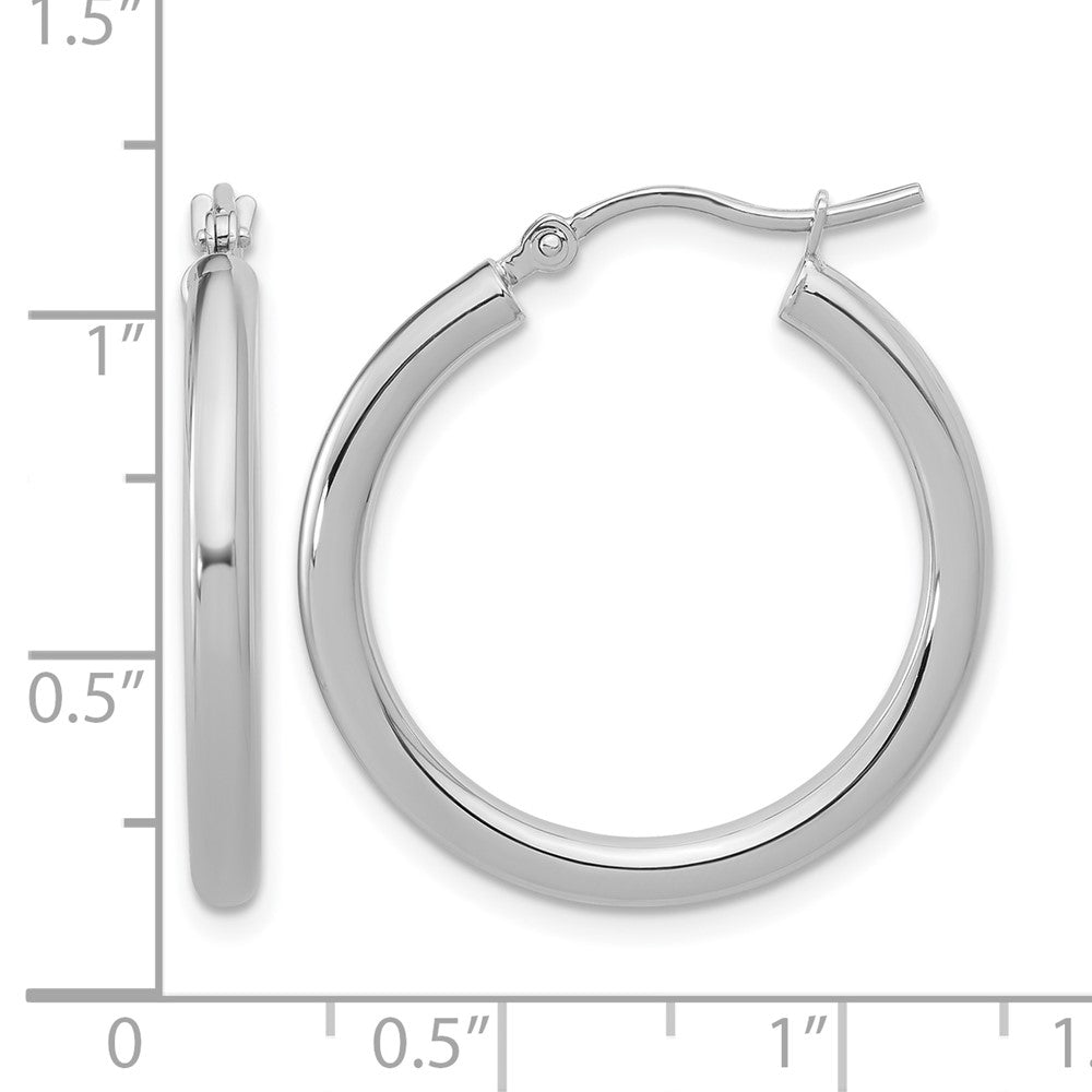 10k White Gold Polished 2.5mm Lightweight Tube Hoop Earrings
