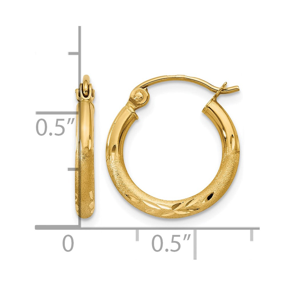 10k Satin and D/C 2mm Round Tube Hoop Earrings