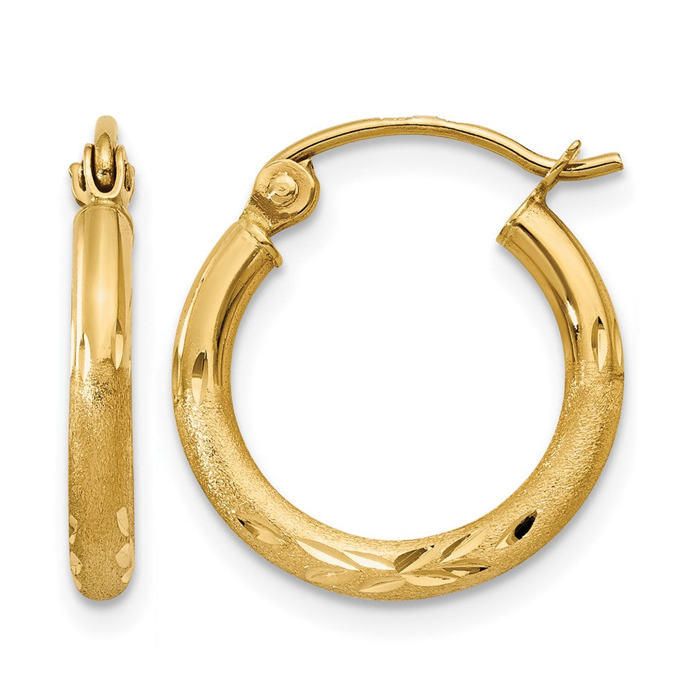 10k Satin and D/C 2mm Round Tube Hoop Earrings