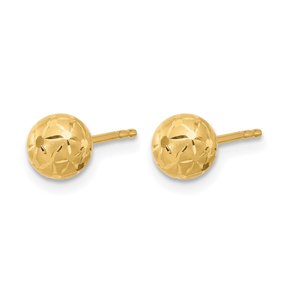 10K Polished/Satin and Diamond-cut Ball Post Earrings