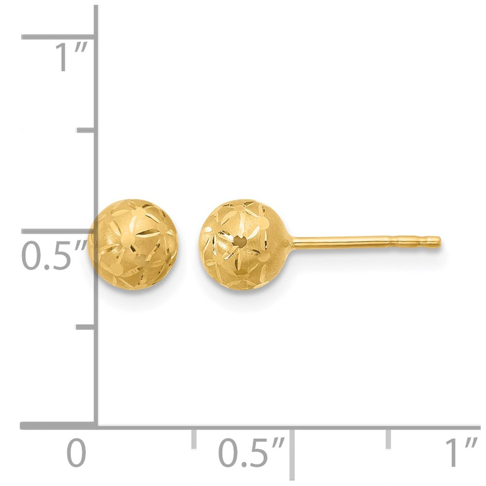 10K Polished/Satin and Diamond-cut Ball Post Earrings