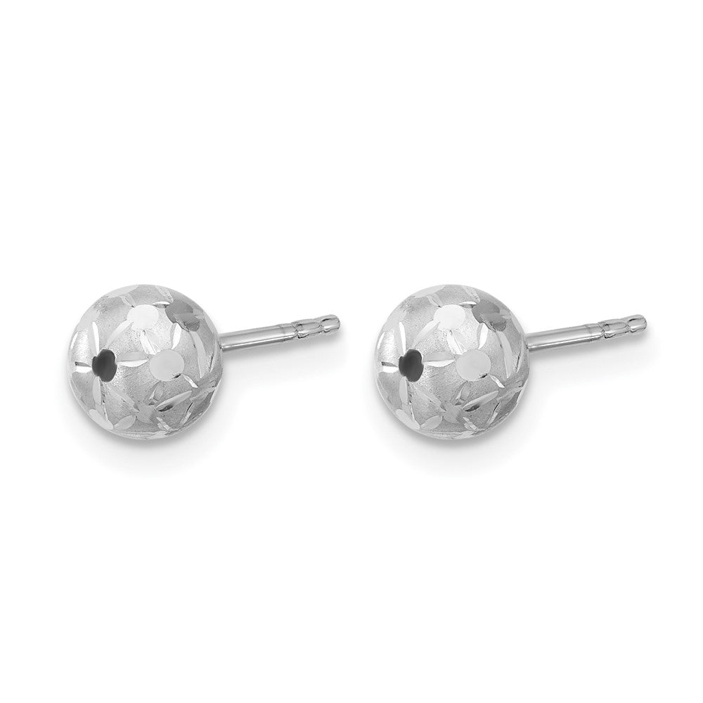 10K White Gold Polished/Satin and Diamond-cut Ball Post Earrings