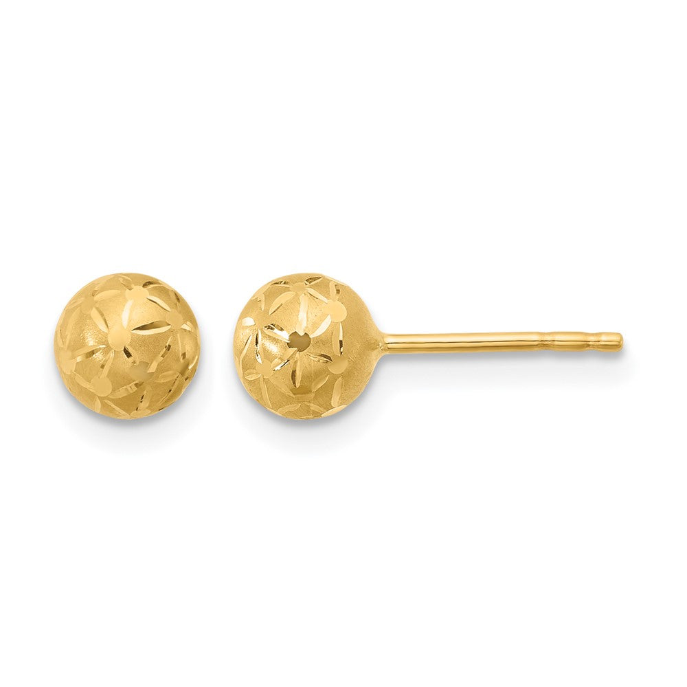 10K Polished/Satin and Diamond-cut Ball Post Earrings