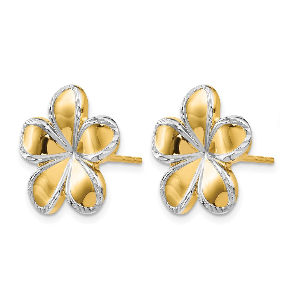 10K w/Rhodium Flower Post Earrings