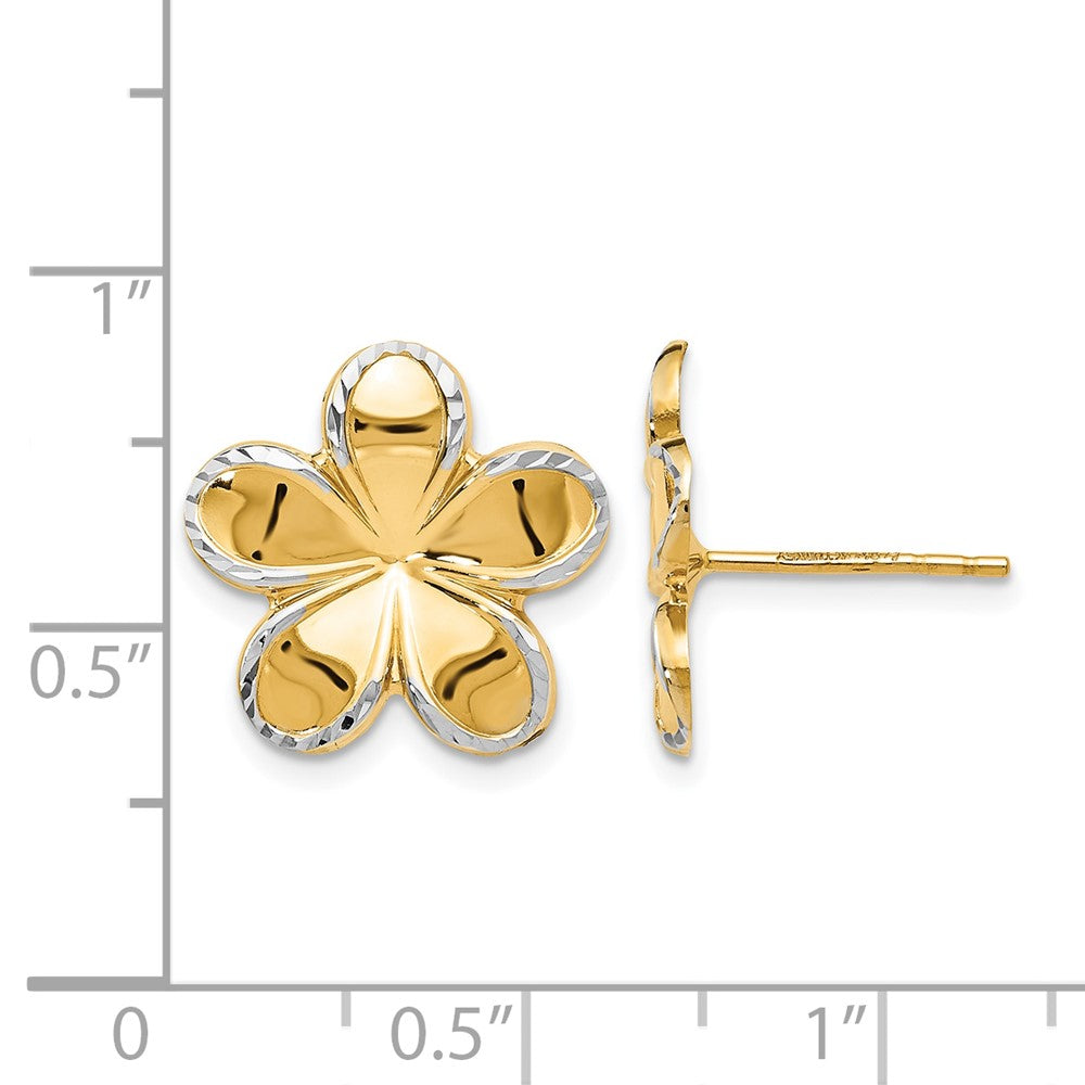 10K w/Rhodium Flower Post Earrings