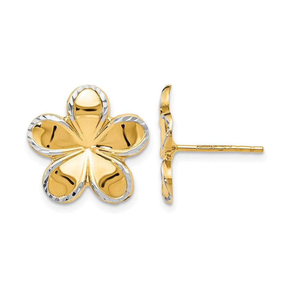 10K w/Rhodium Flower Post Earrings