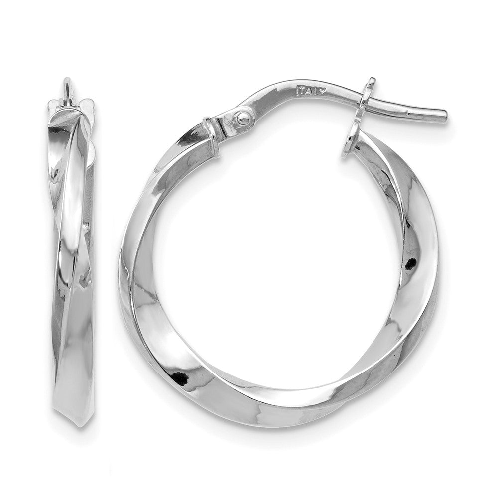 10K White Gold Polished Twisted Hoop Earrings