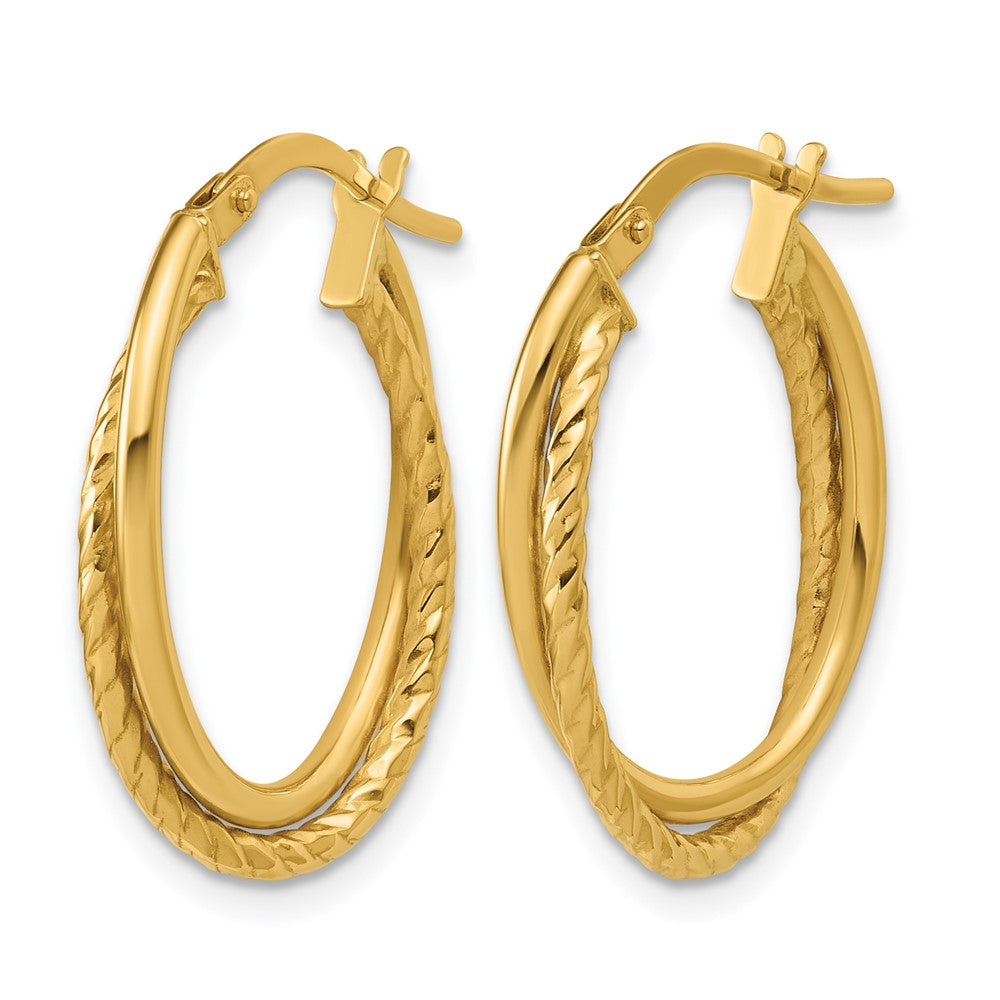 10K Gold Polished Textured Oval Hoop Earrings