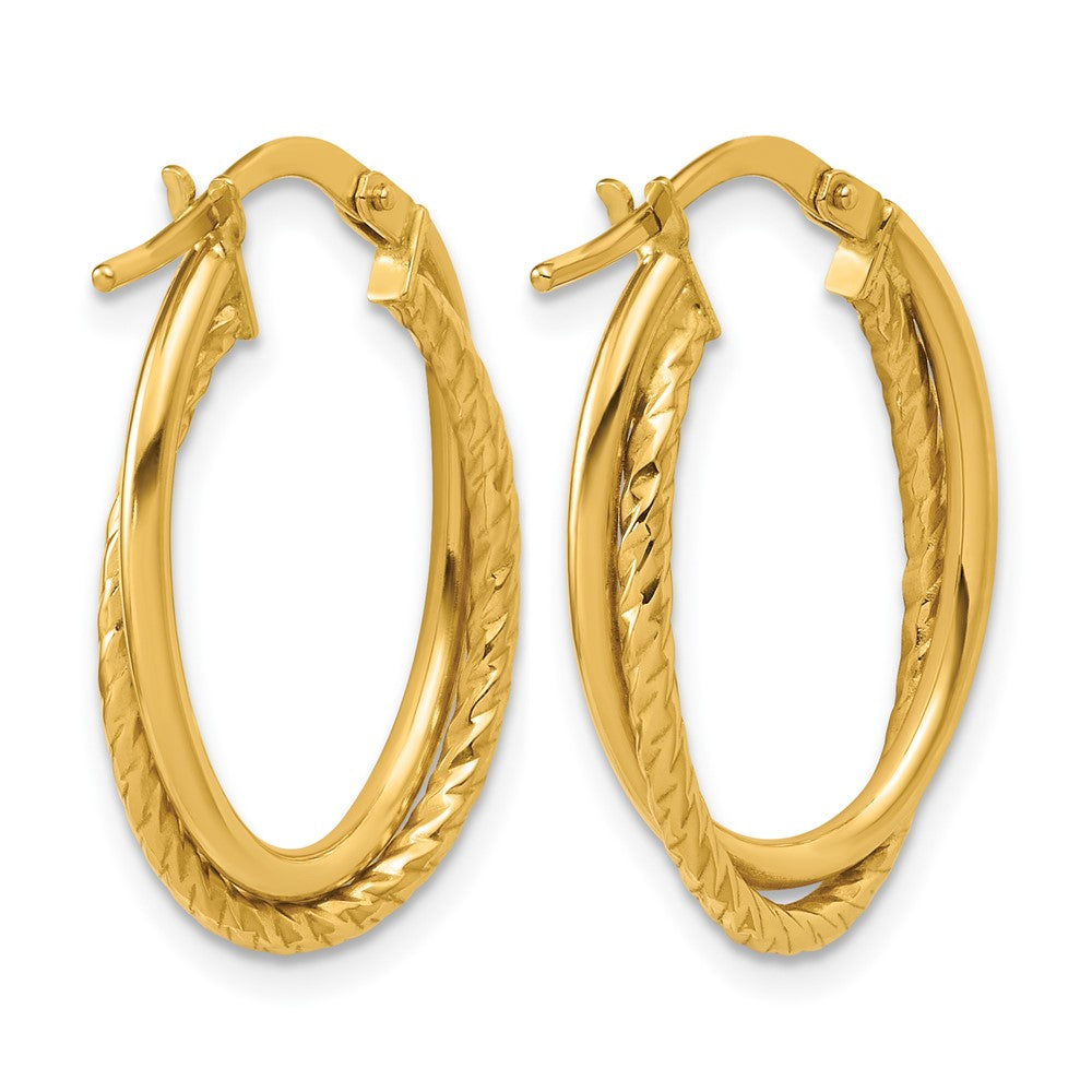 10K Gold Polished Textured Oval Hoop Earrings