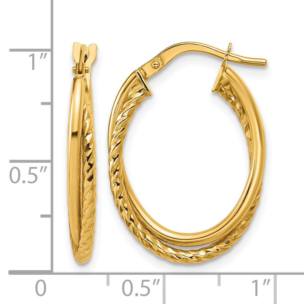 10K Gold Polished Textured Oval Hoop Earrings