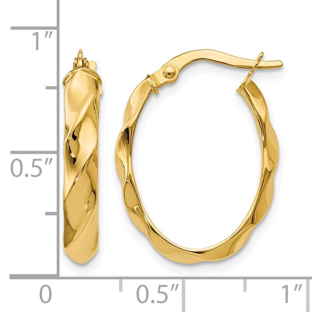 10K Polished and Twisted Oval Hoop Earrings