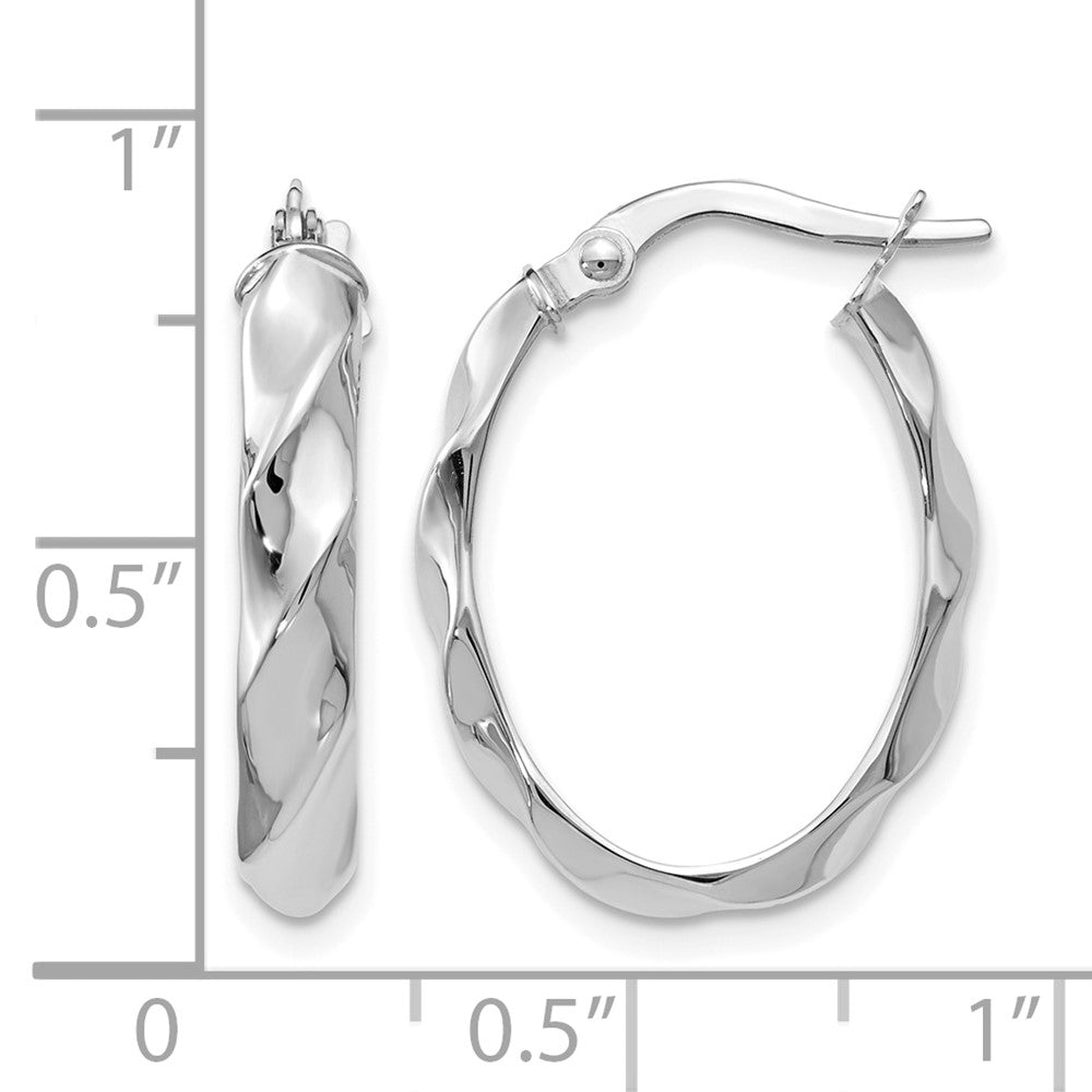 10K White Gold Polished Twisted Oval Hoop Earrings