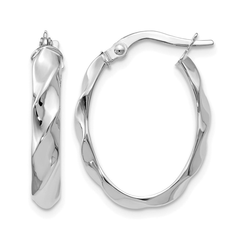 10K White Gold Polished Twisted Oval Hoop Earrings