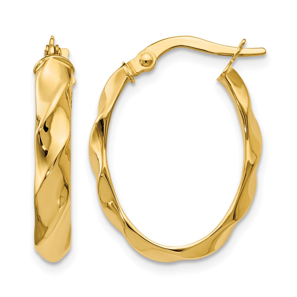 10K Polished and Twisted Oval Hoop Earrings