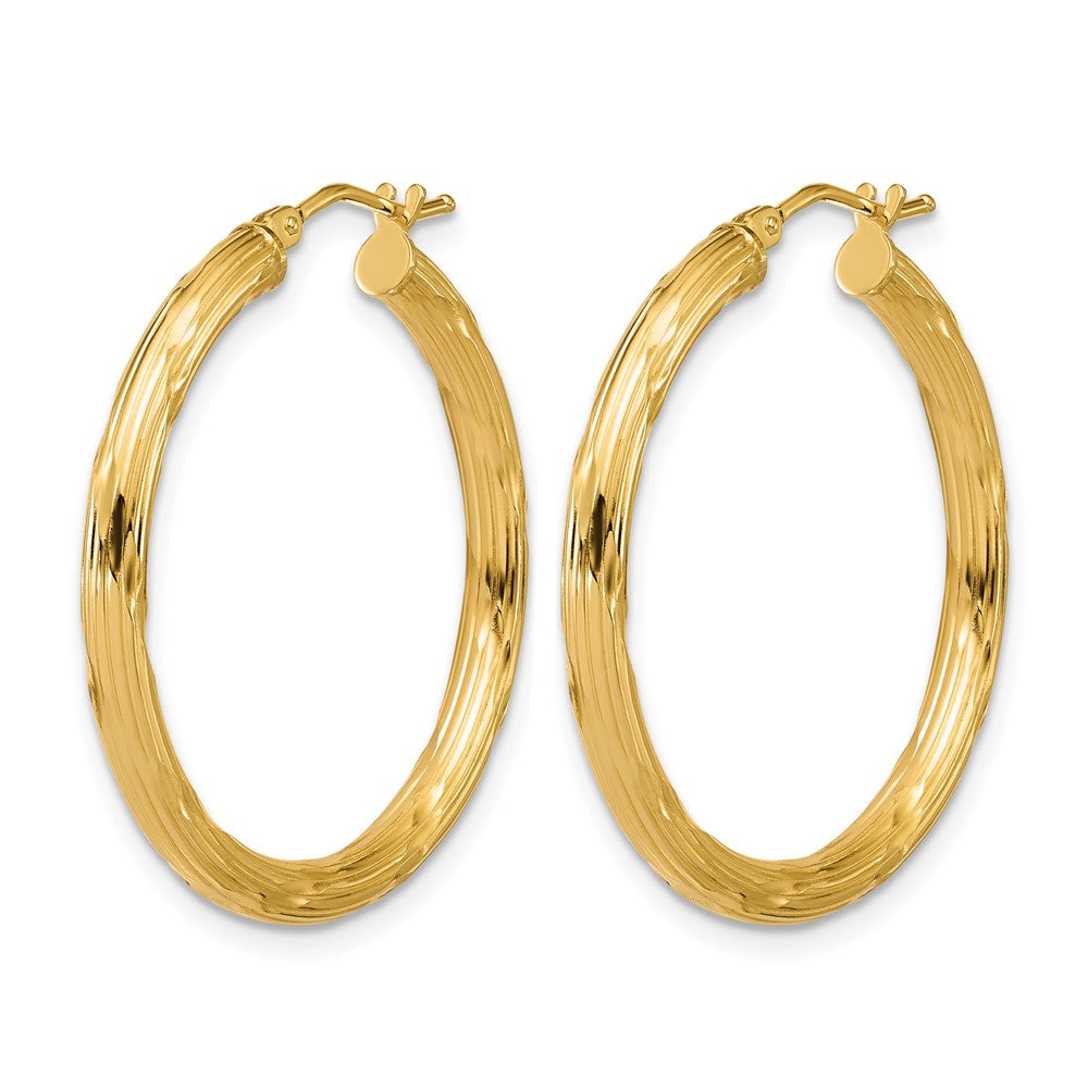 10K Polished and Grooved Round Hoop Earrings