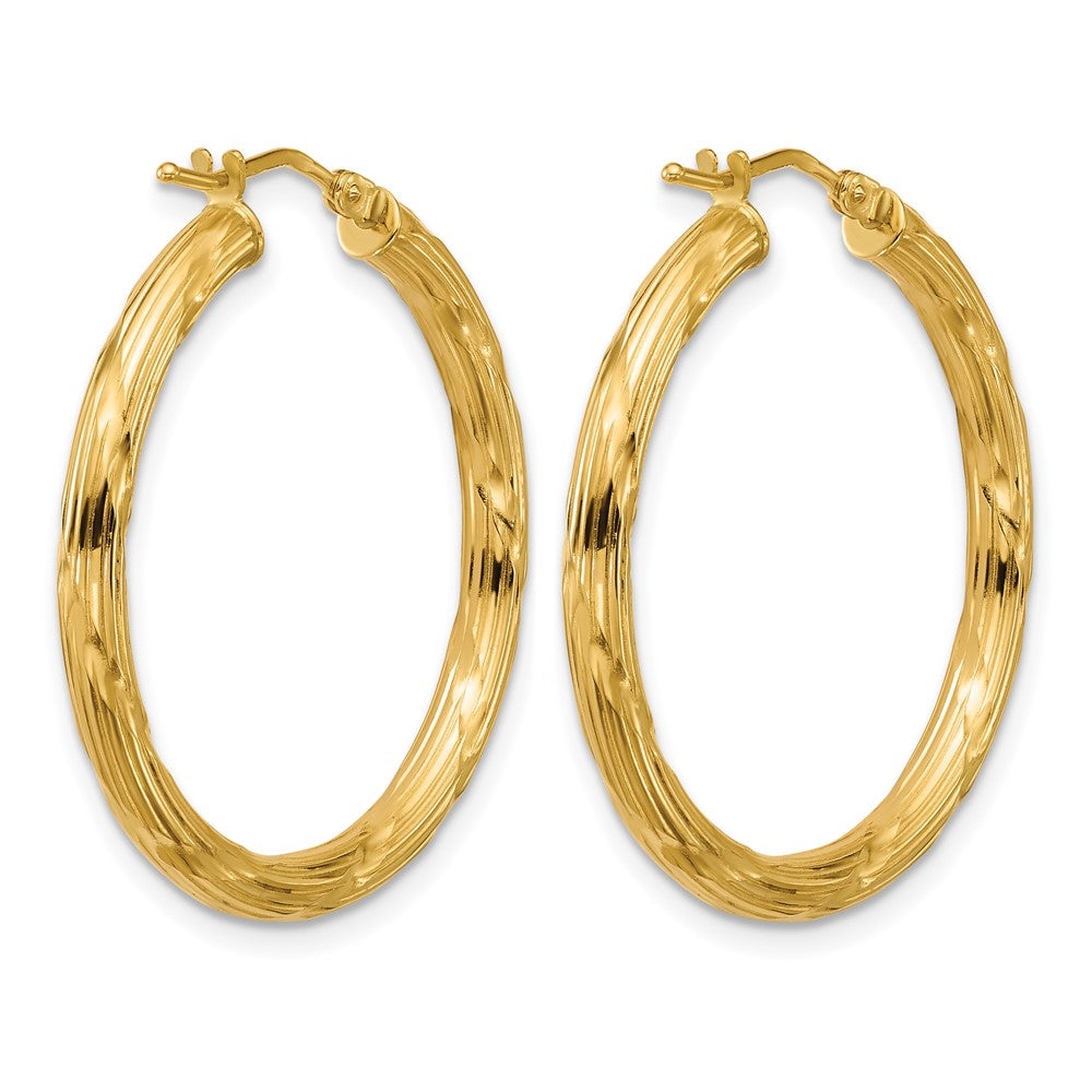 10K Polished and Grooved Round Hoop Earrings