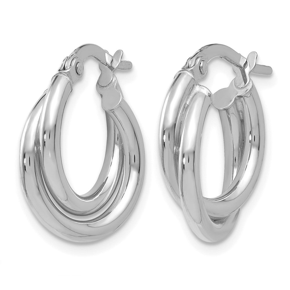 10K White Gold  Polished Twisted Double Hoop Earrings