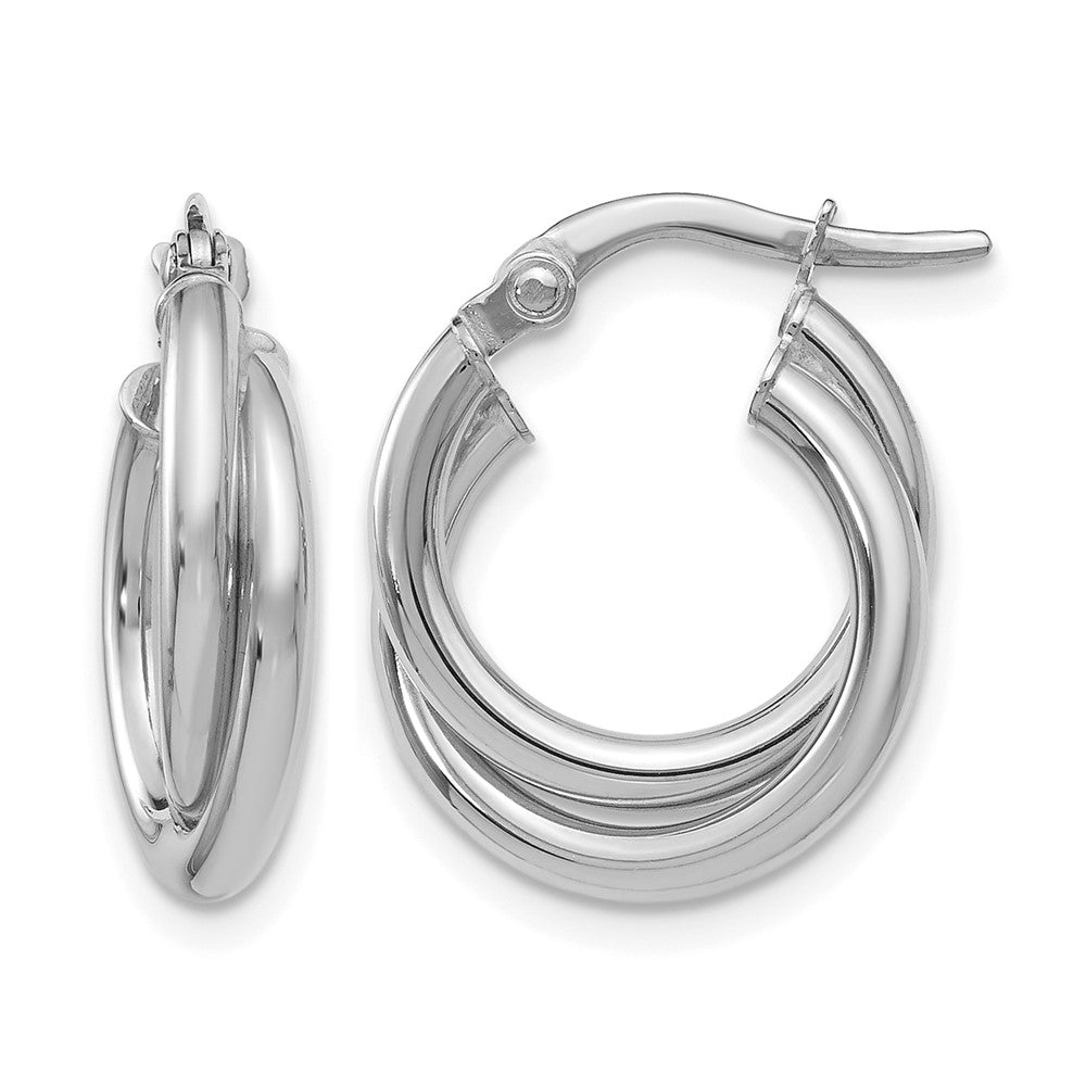 10K White Gold  Polished Twisted Double Hoop Earrings