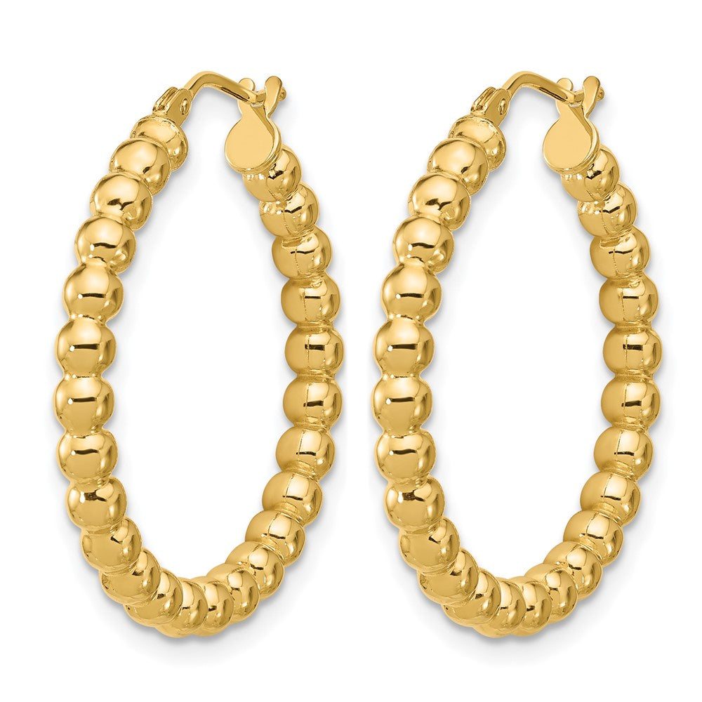 10K Polished Beaded Round Hoop Earrings