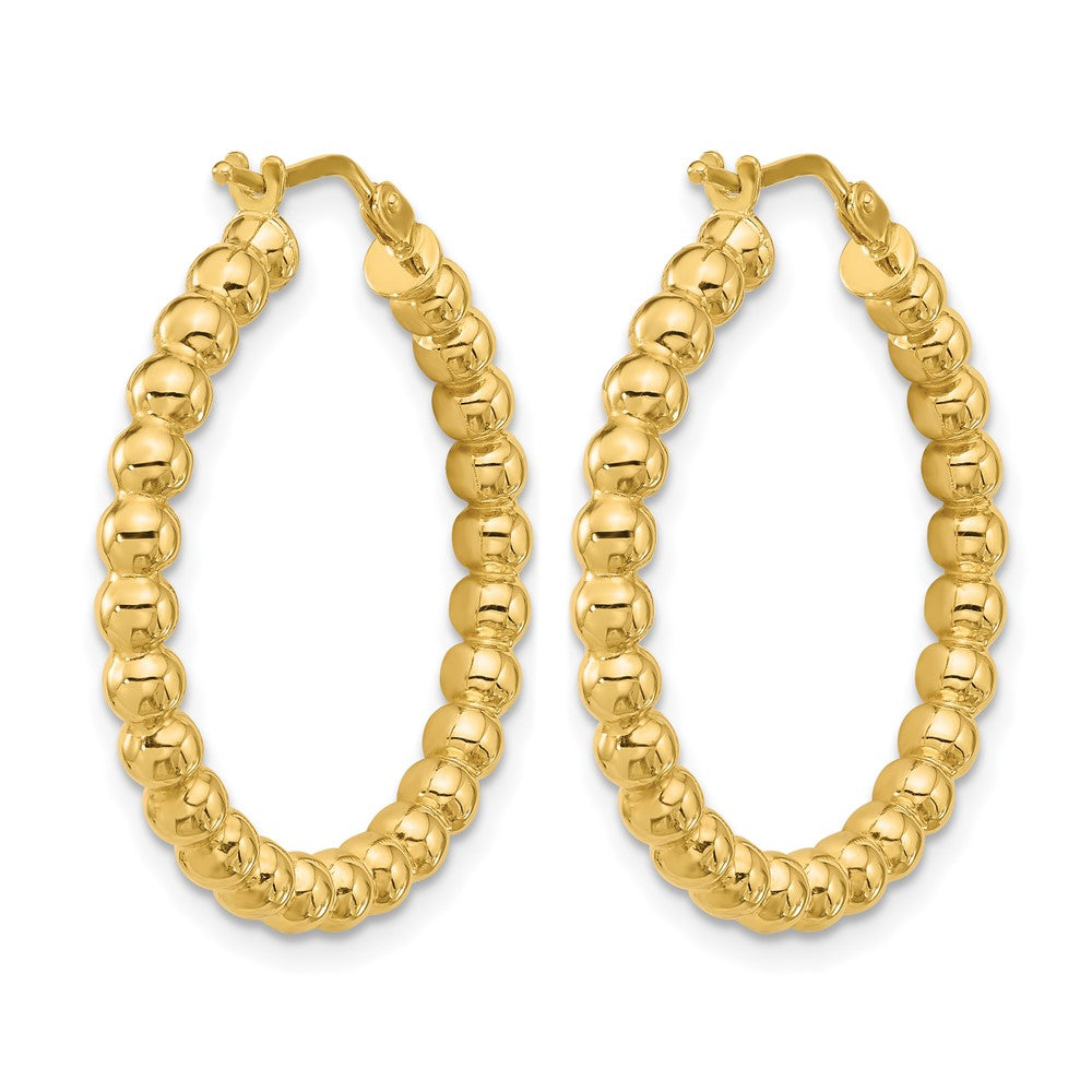 10K Polished Beaded Round Hoop Earrings