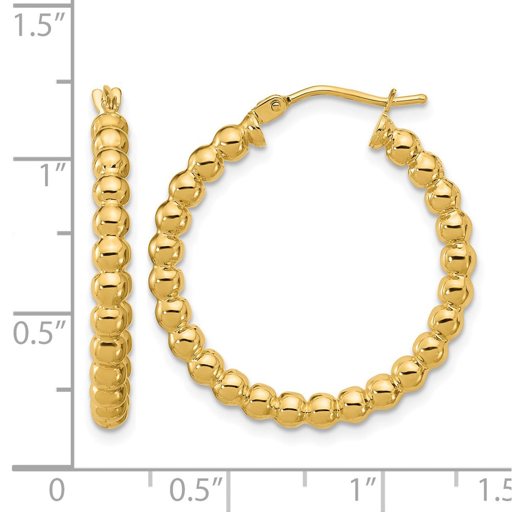 10K Polished Beaded Round Hoop Earrings