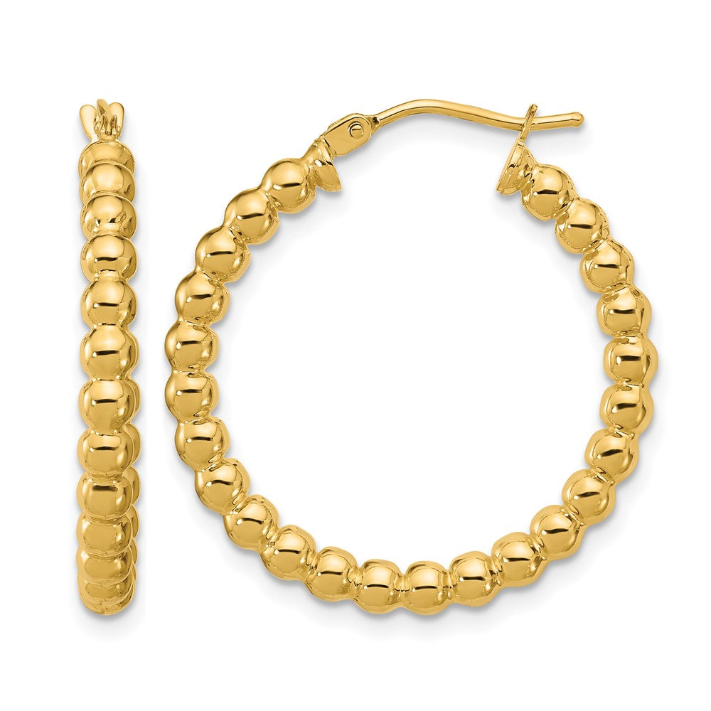 10K Polished Beaded Round Hoop Earrings