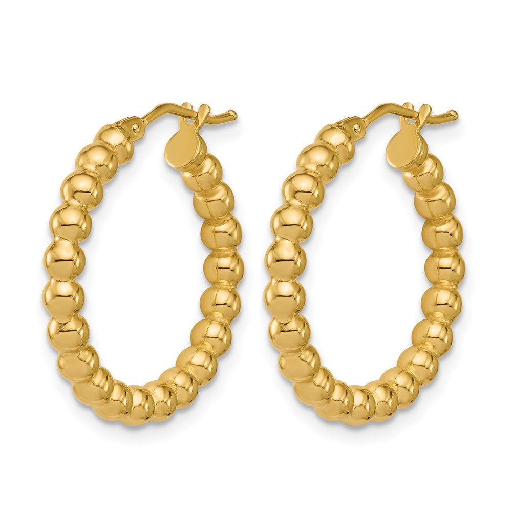 10K Polished Beaded Round Hoop Earrings