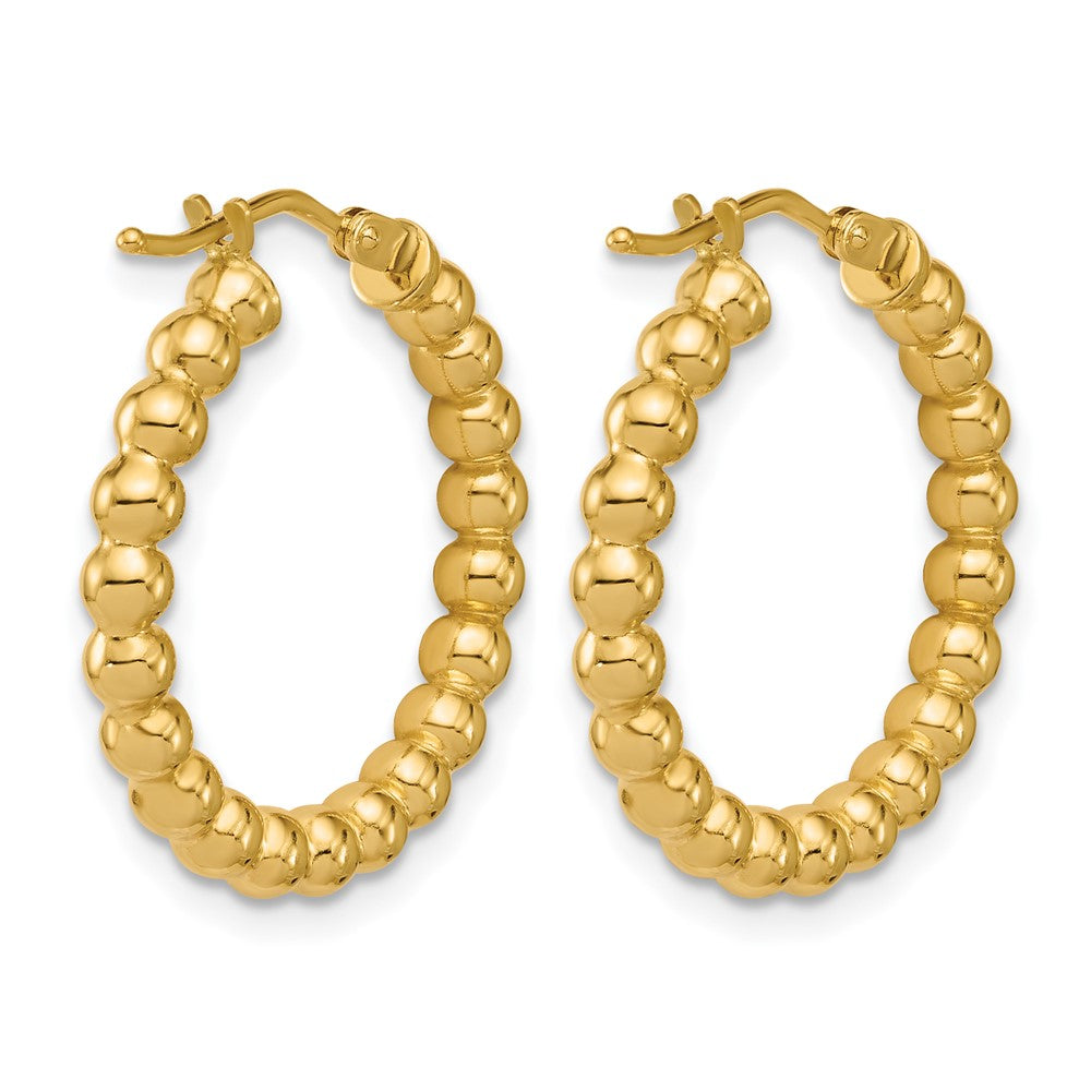 10K Polished Beaded Round Hoop Earrings