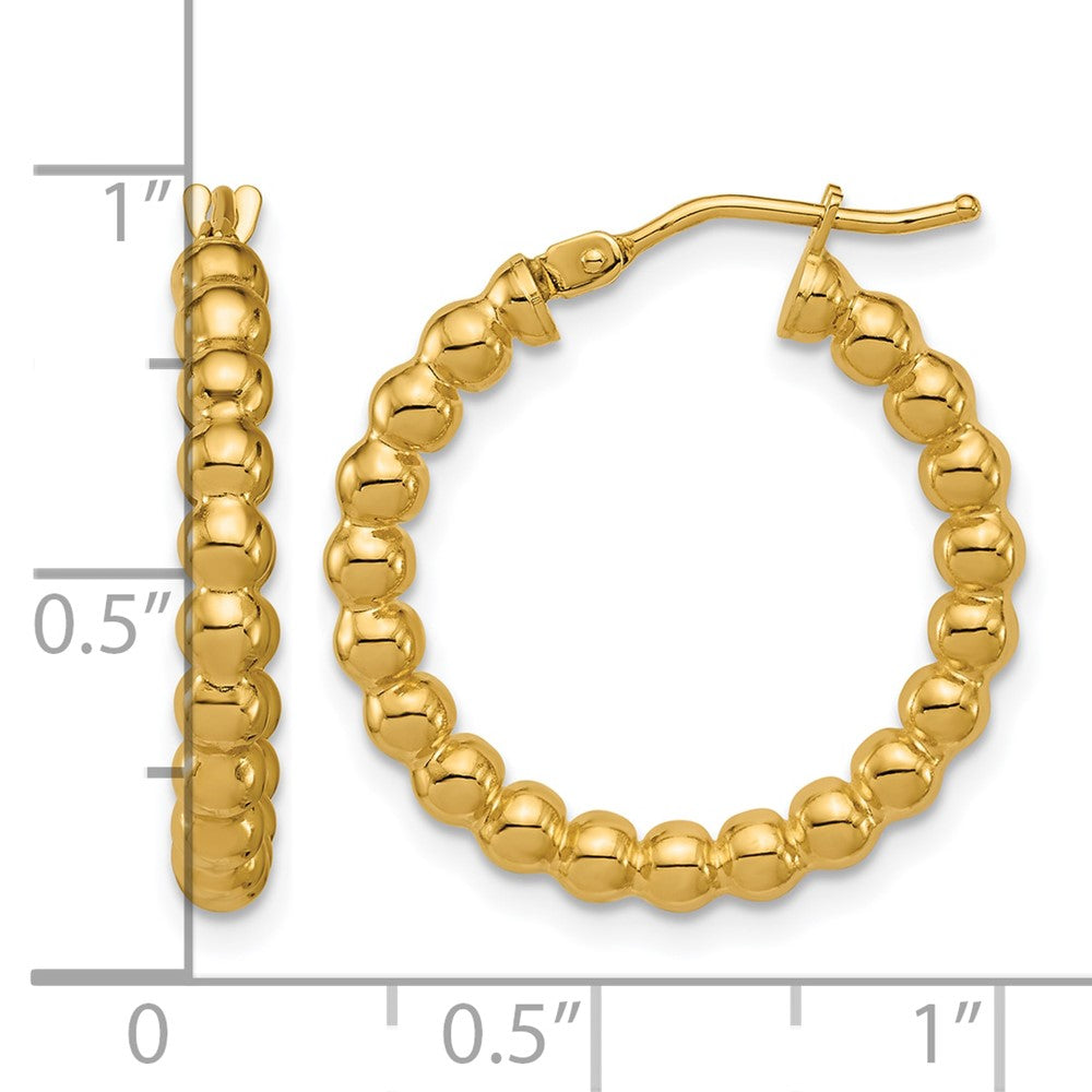 10K Polished Beaded Round Hoop Earrings