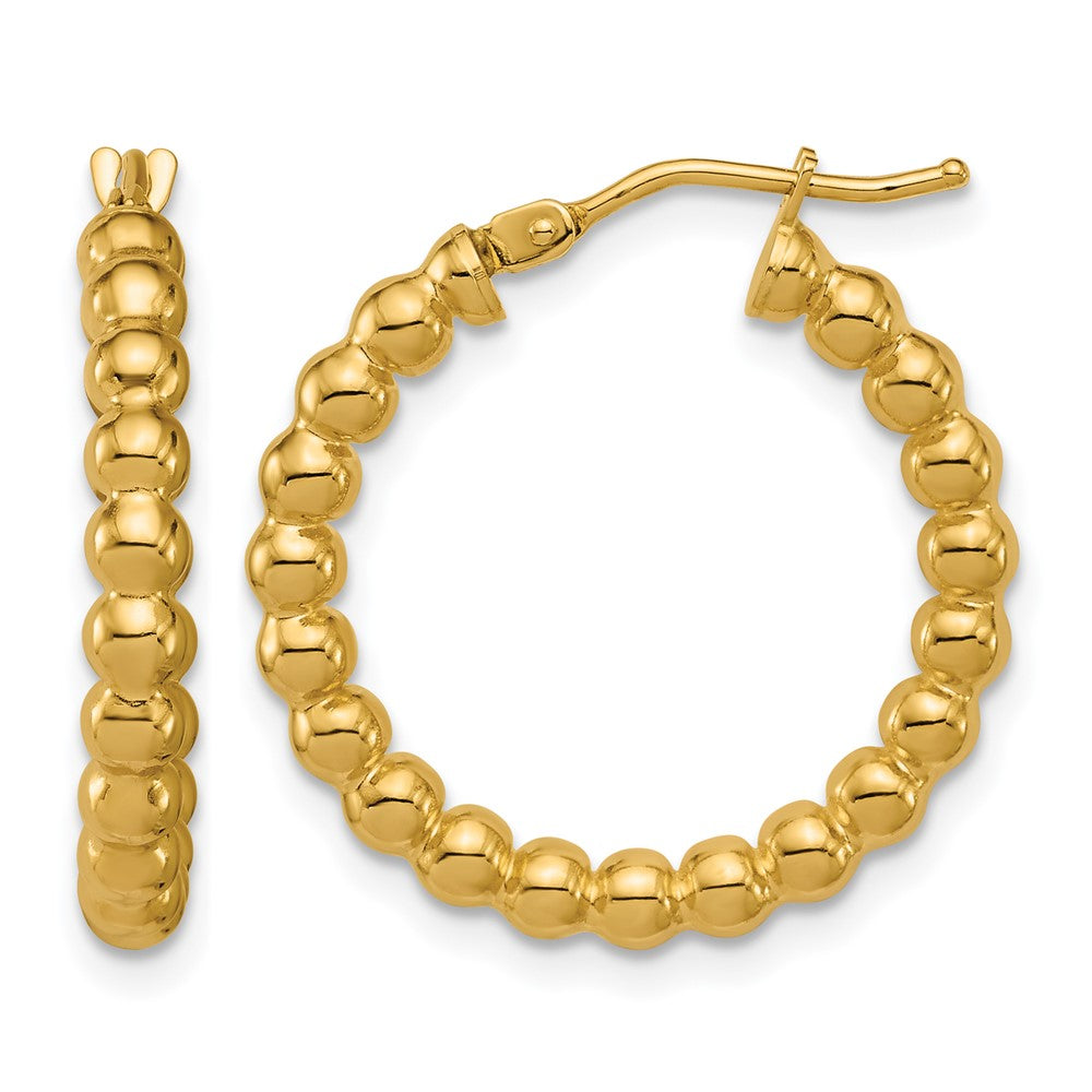 10K Polished Beaded Round Hoop Earrings