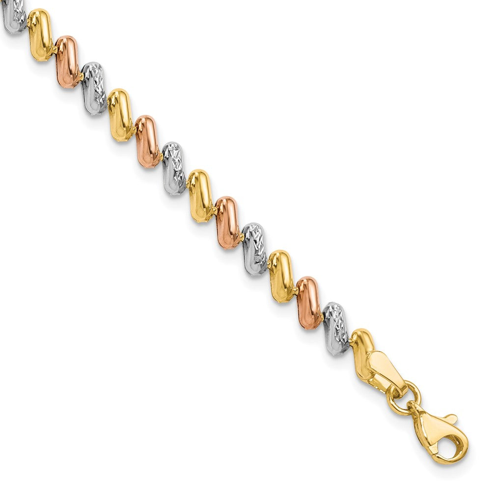 10k Tri-color Polished and D/C Fancy Link Bracelet