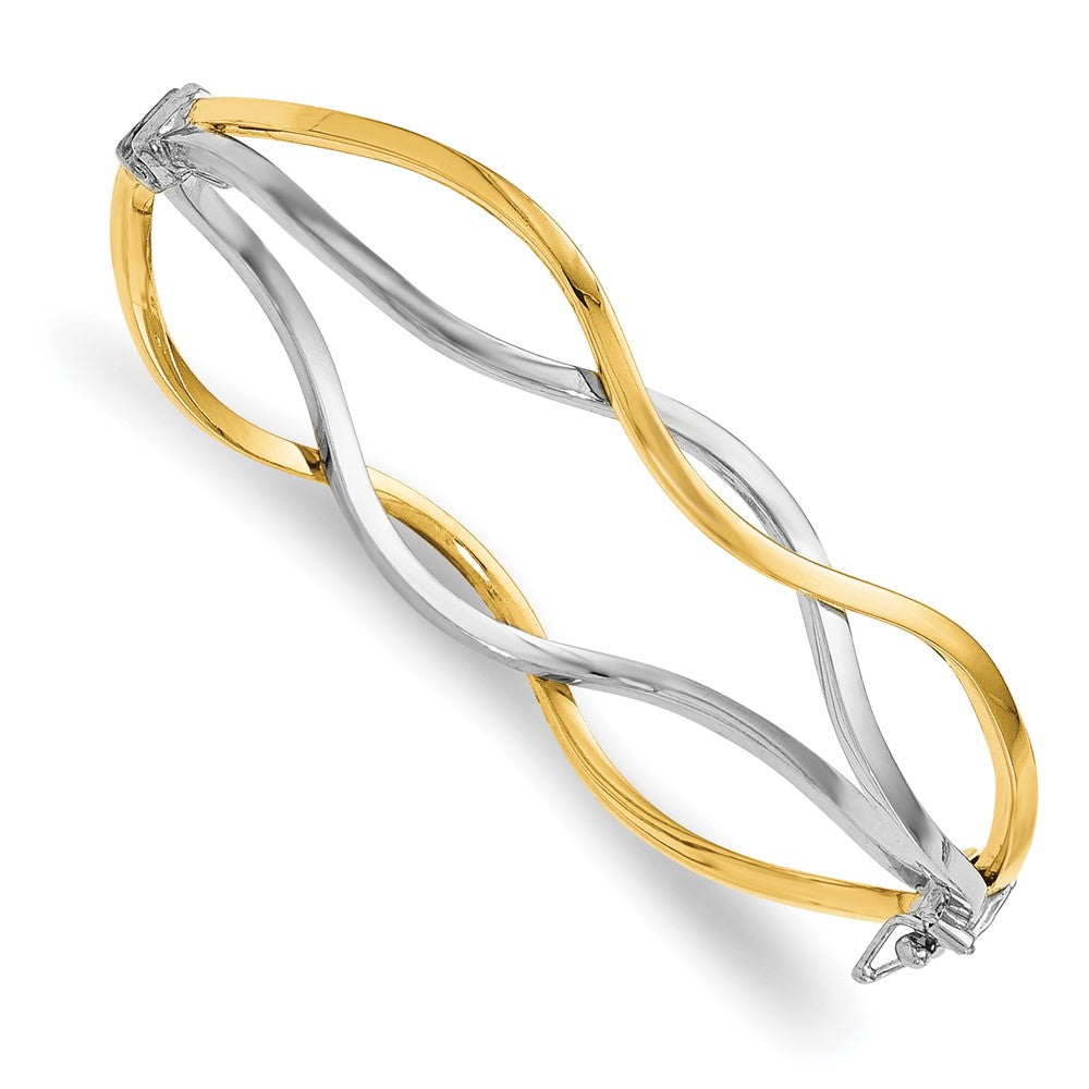 Polished;10K Two-tone;Hinged;Safety clasp;Twisted