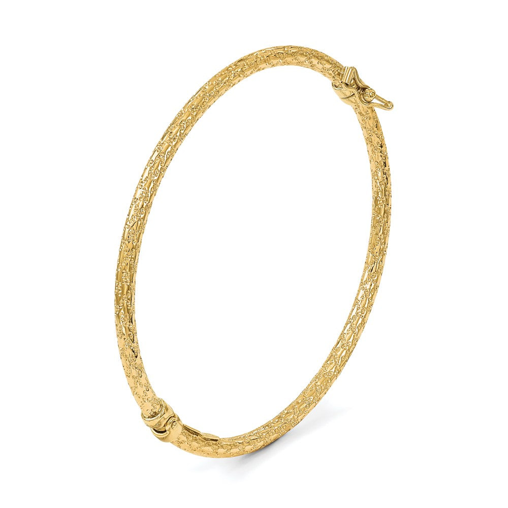 10K Polished and Textured Hinged Bangle