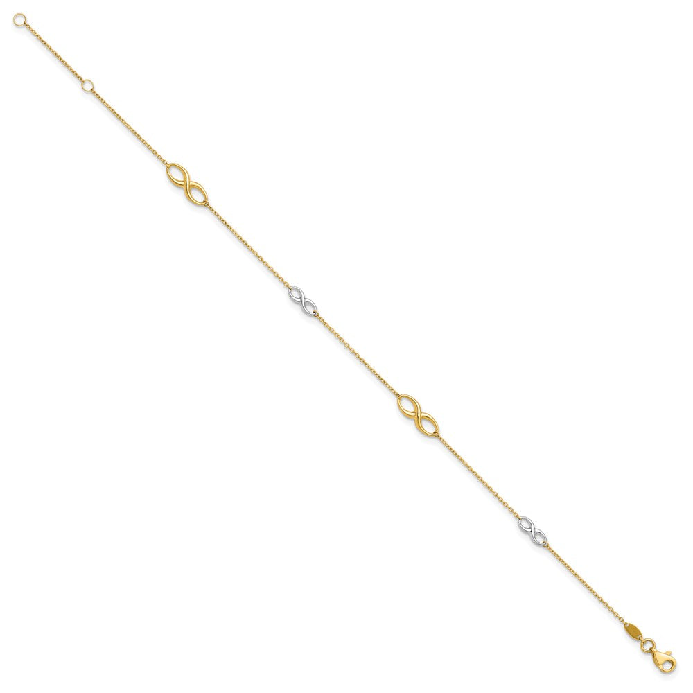 10K Two-tone Infinity 4-Station 9 inch Plus 1 inch Extender - Total 10 inch Anklet