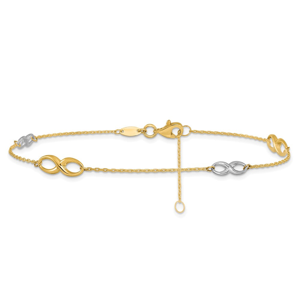 10K Two-tone Infinity 4-Station 9 inch Plus 1 inch Extender - Total 10 inch Anklet