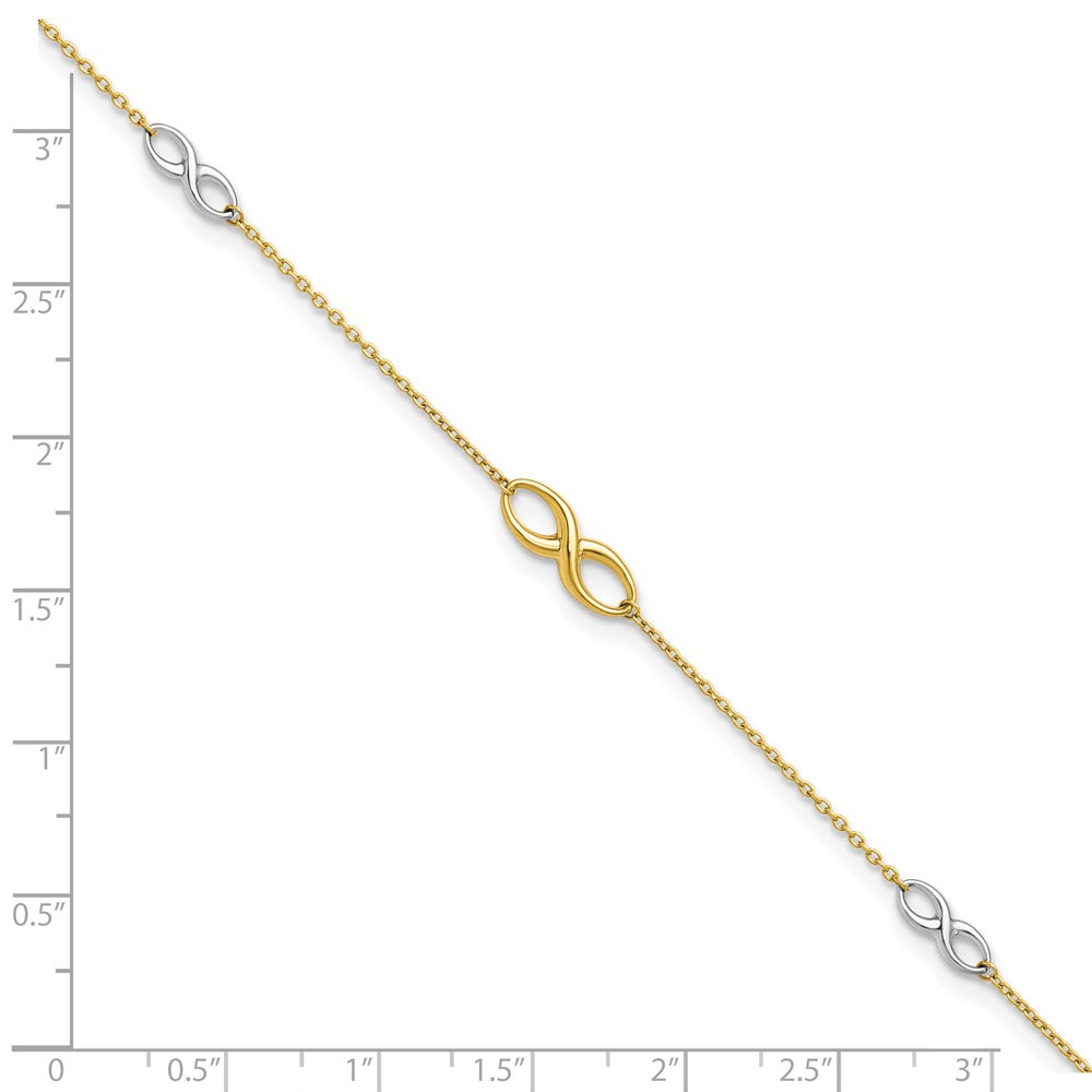 10K Two-tone Infinity 4-Station 9 inch Plus 1 inch Extender - Total 10 inch Anklet