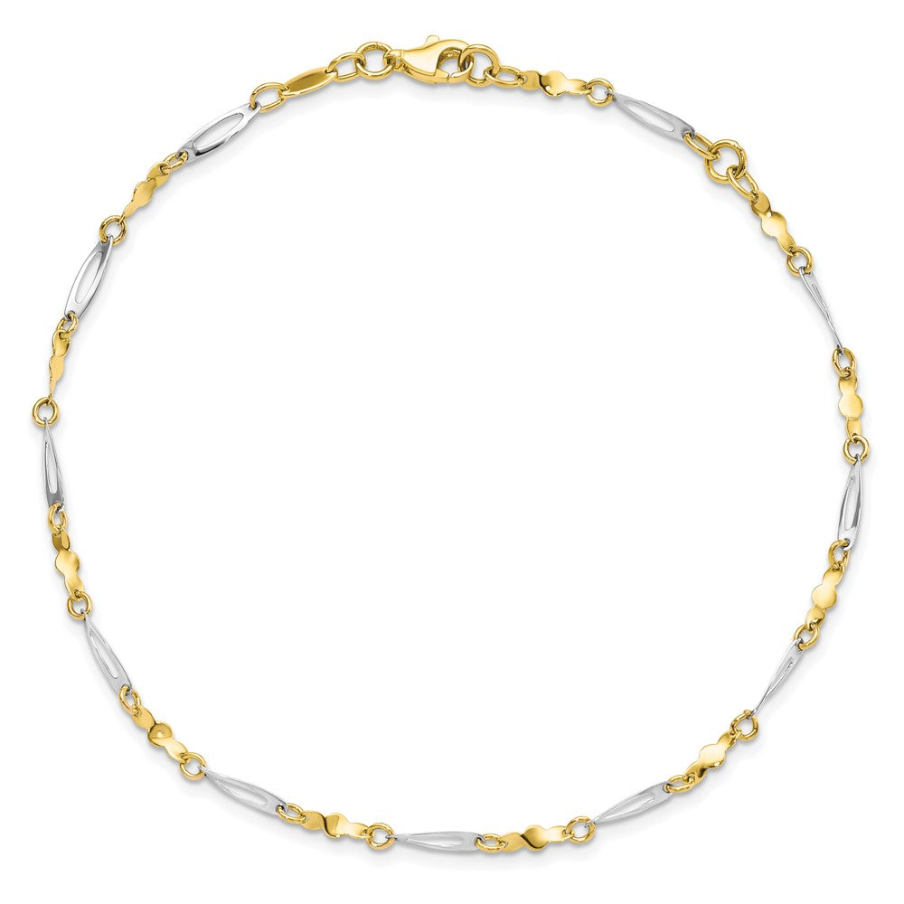 10K Two-tone Twisted Link 9 inch Plus 1 inch Extender - Total 10 inch Anklet