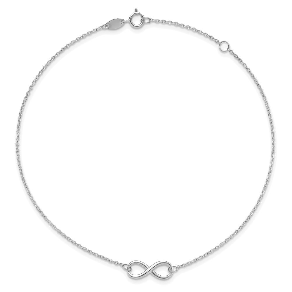 10K White Gold Polished Infinity 9 inch Plus 1 inch Extender - Total 10 inch Anklet
