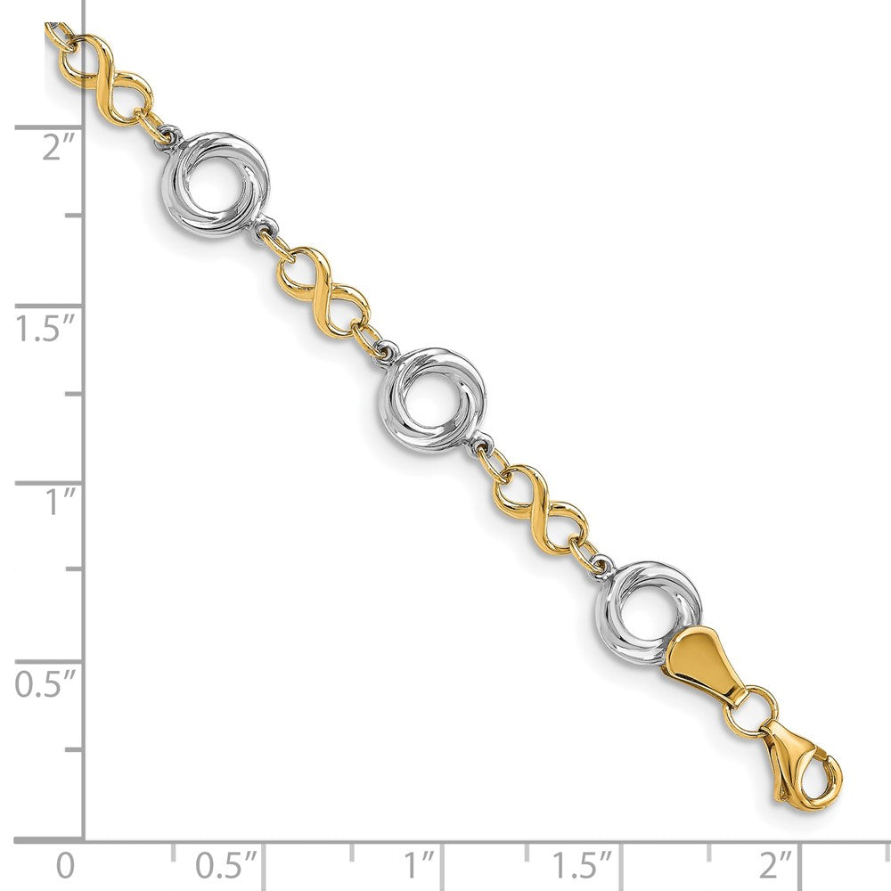 10K Two-tone Polished Textured Infinity Bracelet