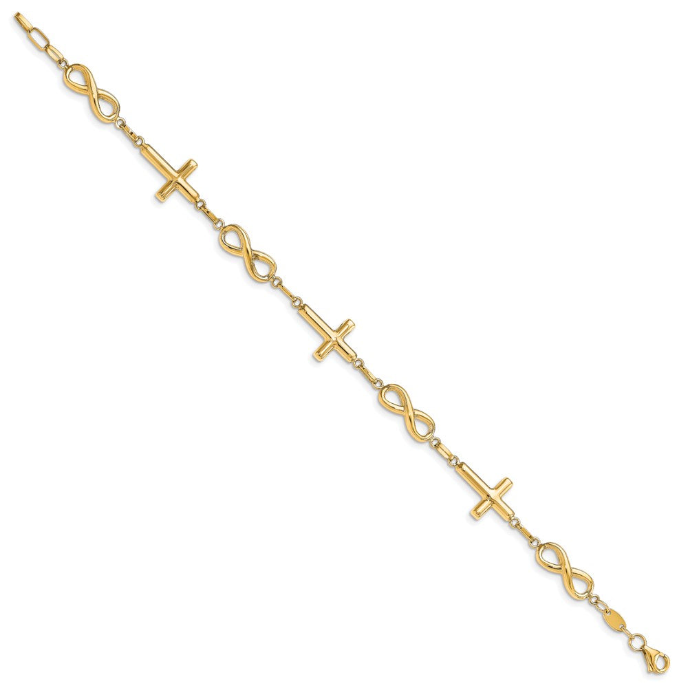 10K Polished Cross and Infinity Bracelet