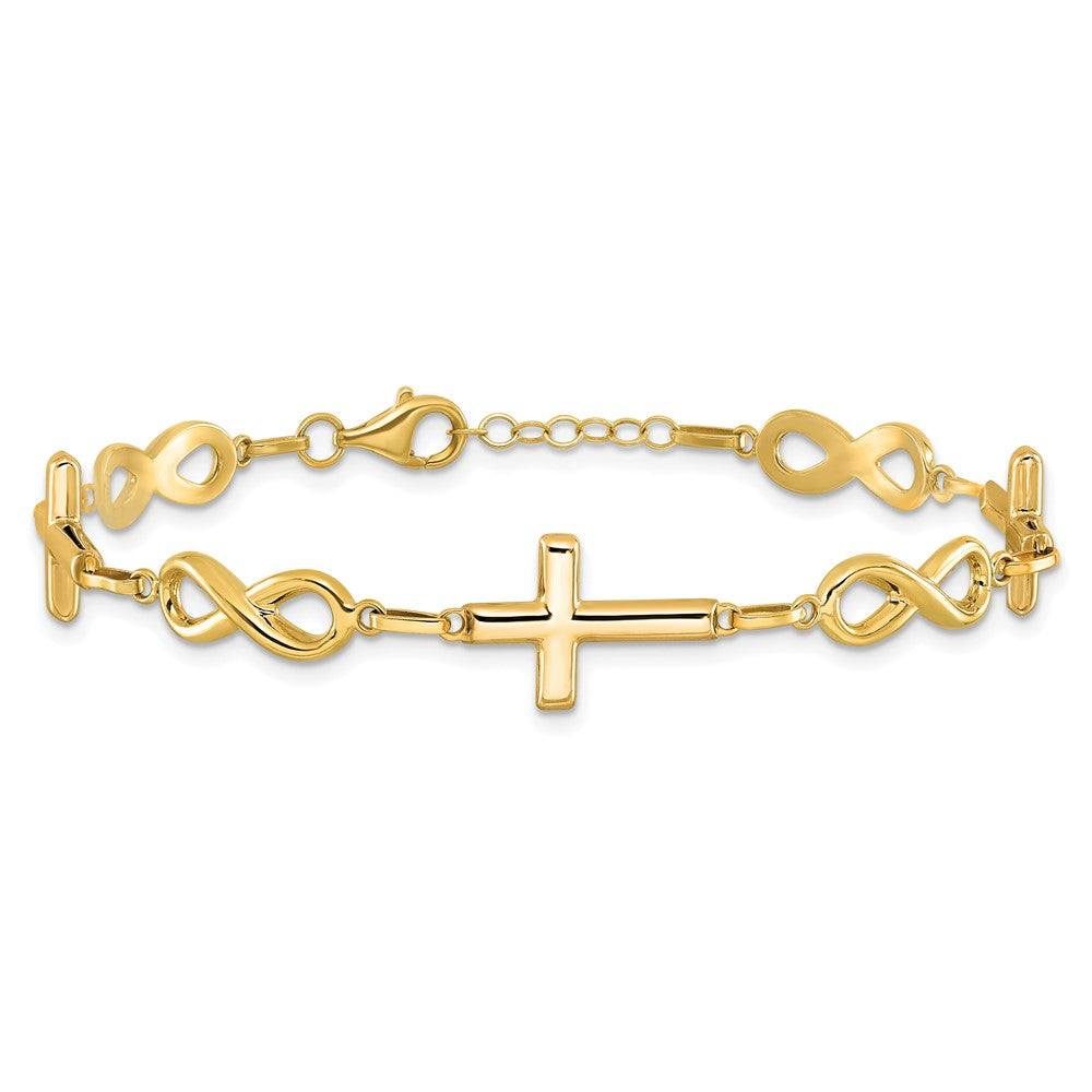 10K Polished Cross and Infinity Bracelet