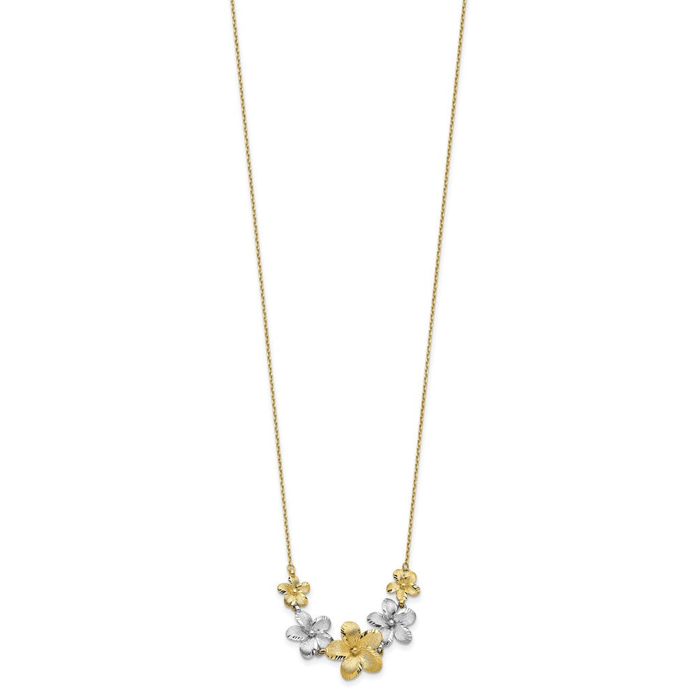 10K Two-tone Polished and Brushed D/C Flower Necklace