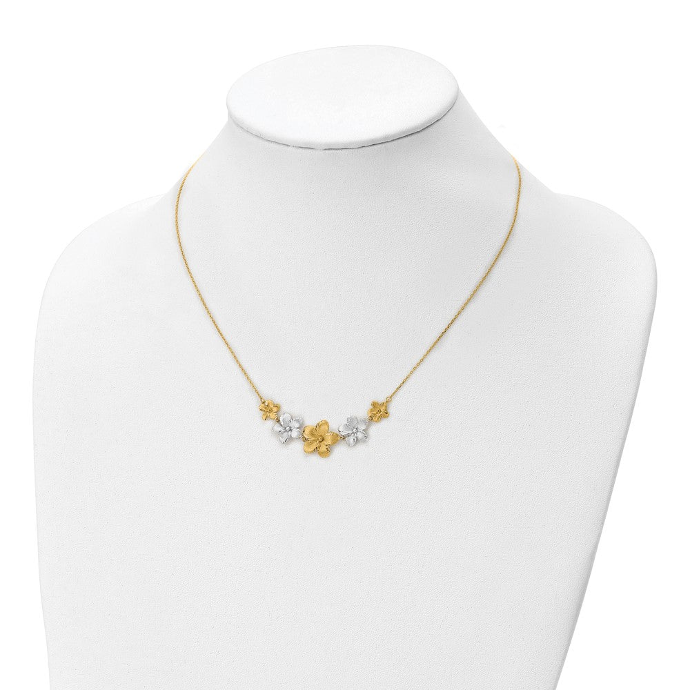 10K Two-tone Polished and Brushed D/C Flower Necklace