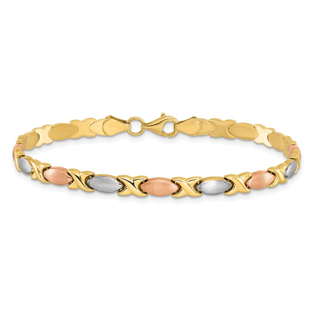 10K Tri-color Polished and Brushed Bracelet
