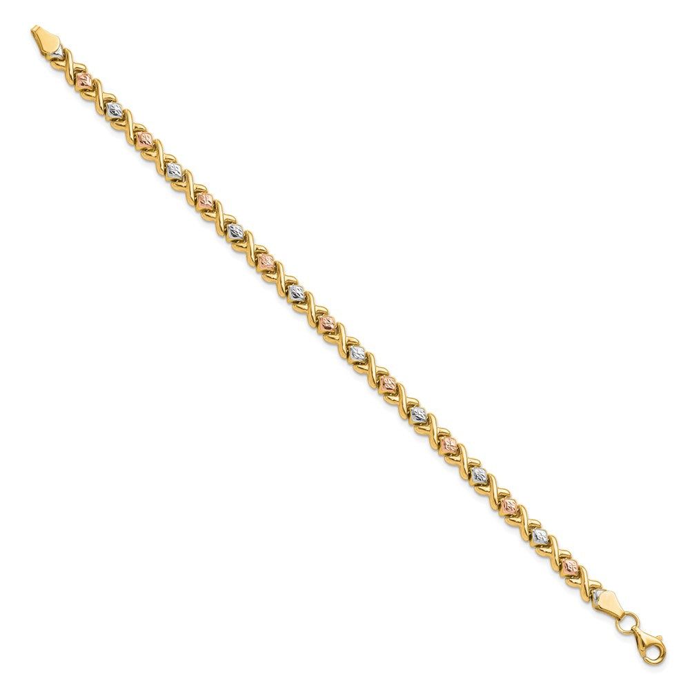10k Tri-color Polished and D/C Bracelet
