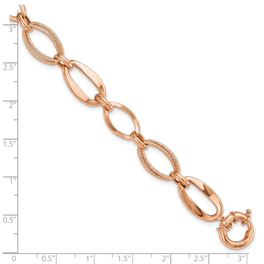 10k Rose Gold Polished and Textured Link Bracelet